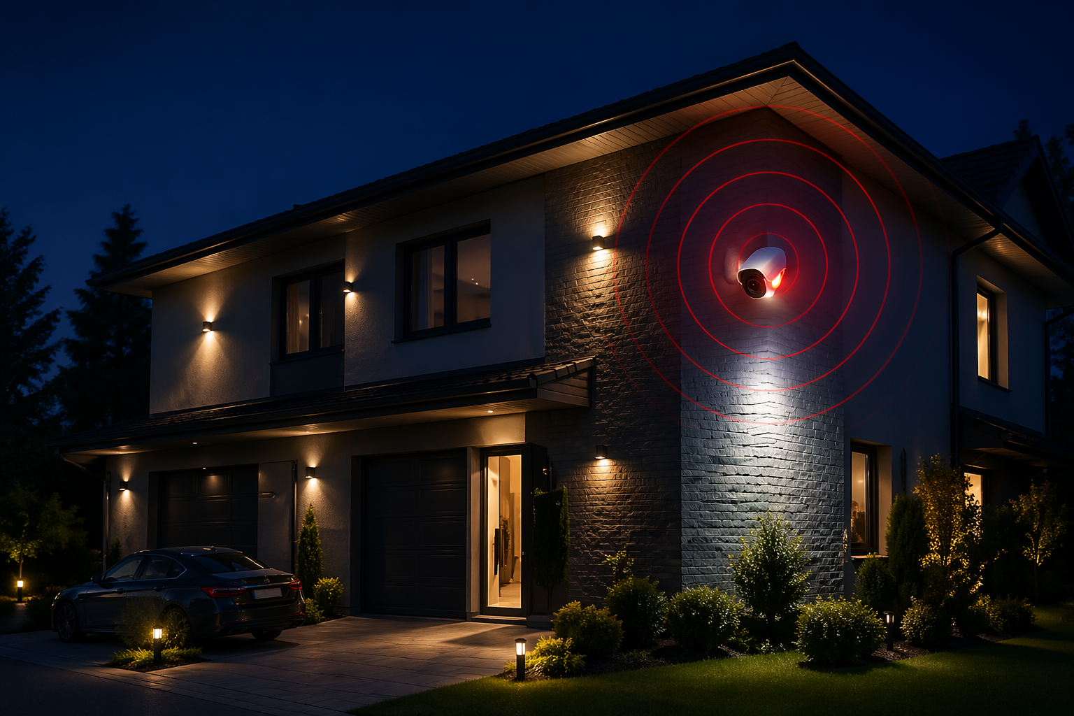 Maison avec dissuasion automatique en cas d'intrusion