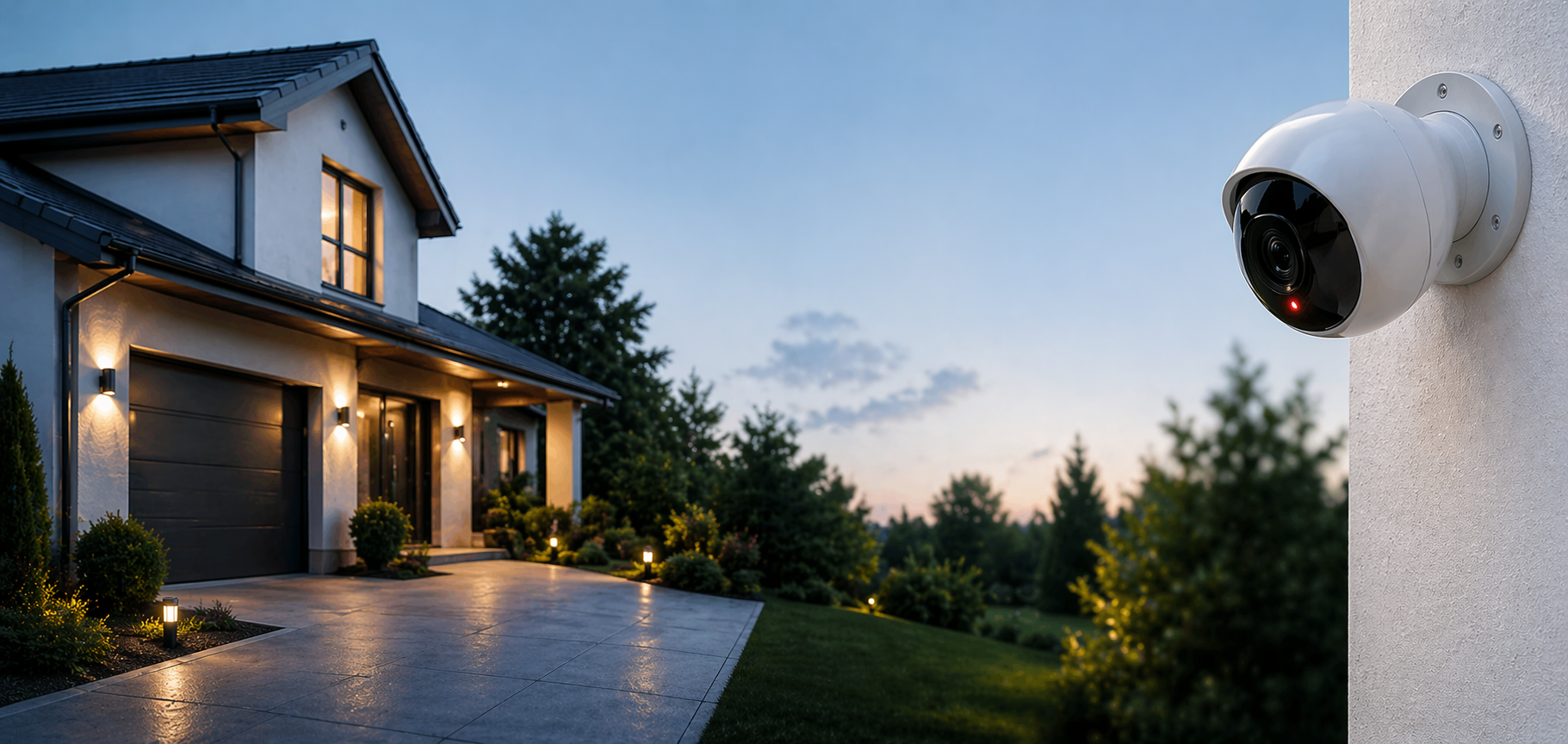 Maison moderne protégée avec caméra extérieure